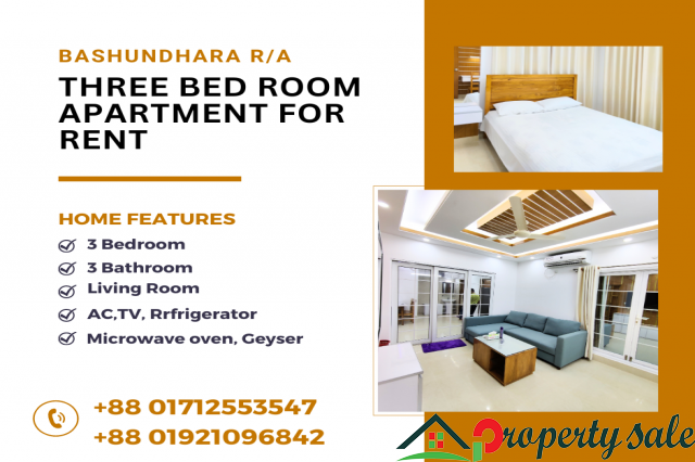 Three Bed Room Serviced Apartment Rent In Bashundhara R/A